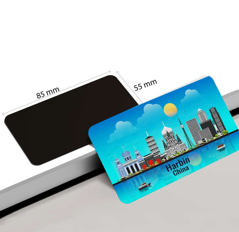 dhcrafts Rectangular Rubber Fridge Magnet / Magnetic Card Blue China Harbin Design Pack of 1 (8.6cm x 5.4cm)